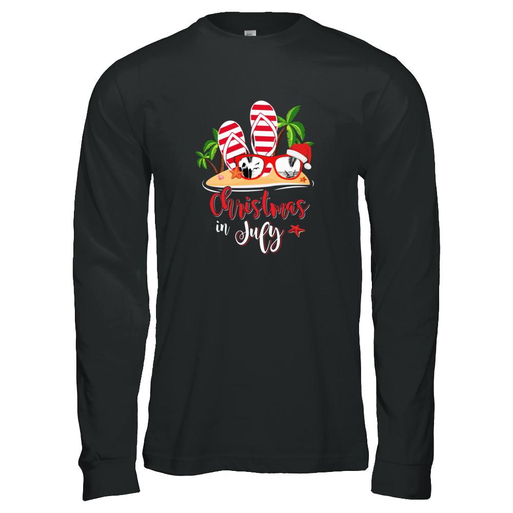 Flip Flop Sunglasses Christmas In July Summer Vacation Beach-T-Shirt & Tank Top-Long Sleeve T-Shirt-Black