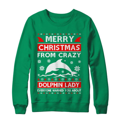 Merry Christmas From Crazy Dolphin Lady Sweater-T-Shirt & Sweatshirt-Crewneck Sweatshirt-Irish Green