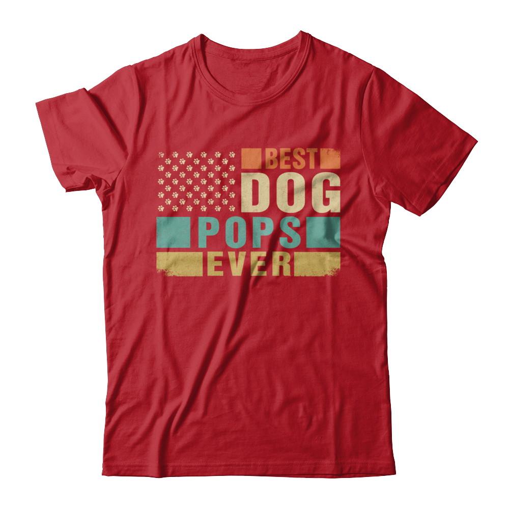 Vintage Retro BEST DOG POPS EVER American Flag Fathers Day-T-Shirt & Hoodie-Classic T-Shirt-Red