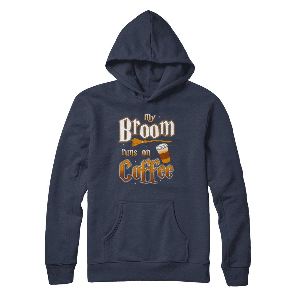 My Broom Runs On Coffee Halloween Witch Costume-T-Shirt & Hoodie-Pullover Hoodie-Navy