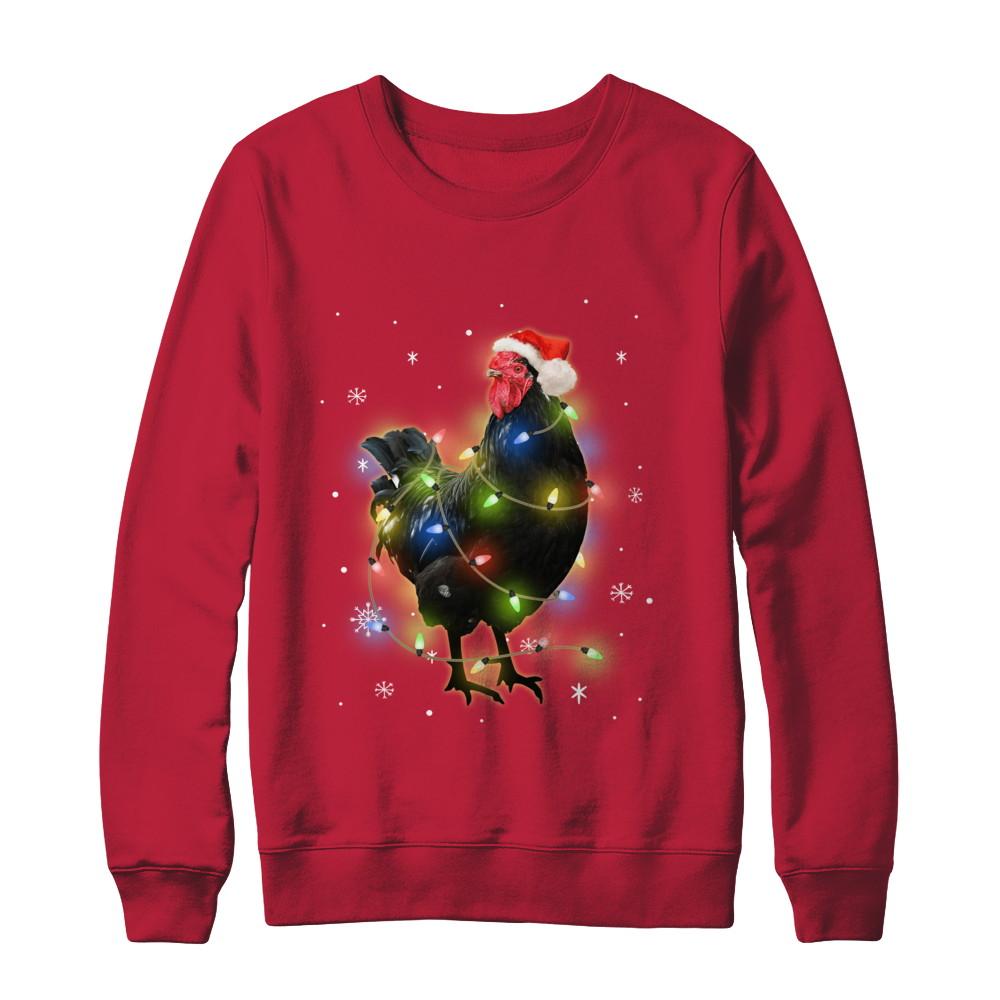 Funny Chickmas Lights Chicken Lights-T-Shirt & Sweatshirt-Crewneck Sweatshirt-Red