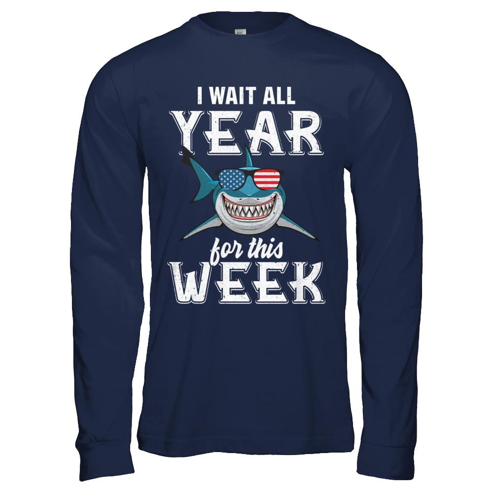 Funny I Wait All Year For This Week Sharks-T-Shirt & Hoodie-Long Sleeve T-Shirt-Navy