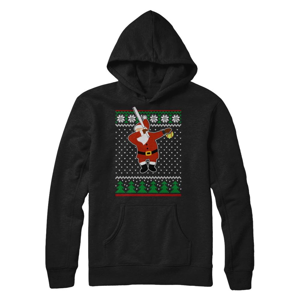 Dabbing Santa Softball Ugly Sweater Christmas-T-Shirt & Sweatshirt-Pullover Hoodie-Black