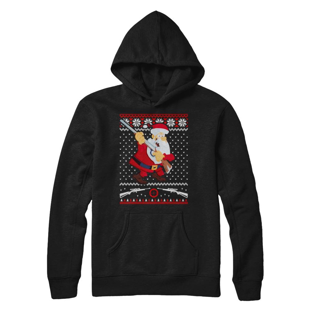 Santa Gun Hunting Ugly Christmas Sweater Funny-T-Shirt & Sweatshirt-Pullover Hoodie-Black