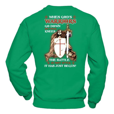 Knight Templar When God's Warriors Go Down On Their Knees-T-Shirt & Hoodie-Crewneck Sweatshirt-Irish Green