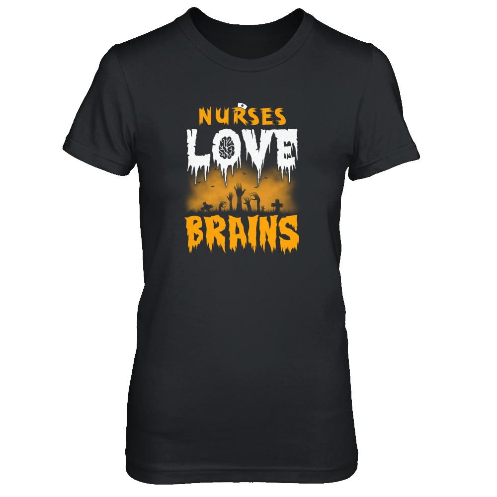 Nurses Love Brains Halloween-T-Shirt & Tank Top-Women's T-Shirt-Black
