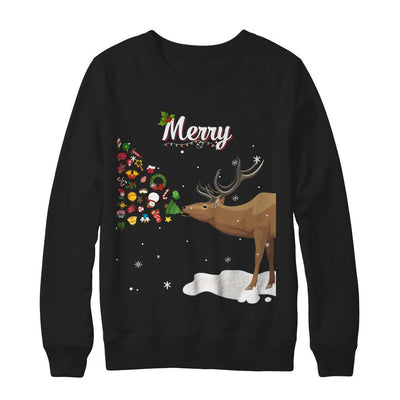 Couples Sick Reindeer Funny Ugly Merry Christmas Sweater-T-Shirt & Sweatshirt-Crewneck Sweatshirt-Black