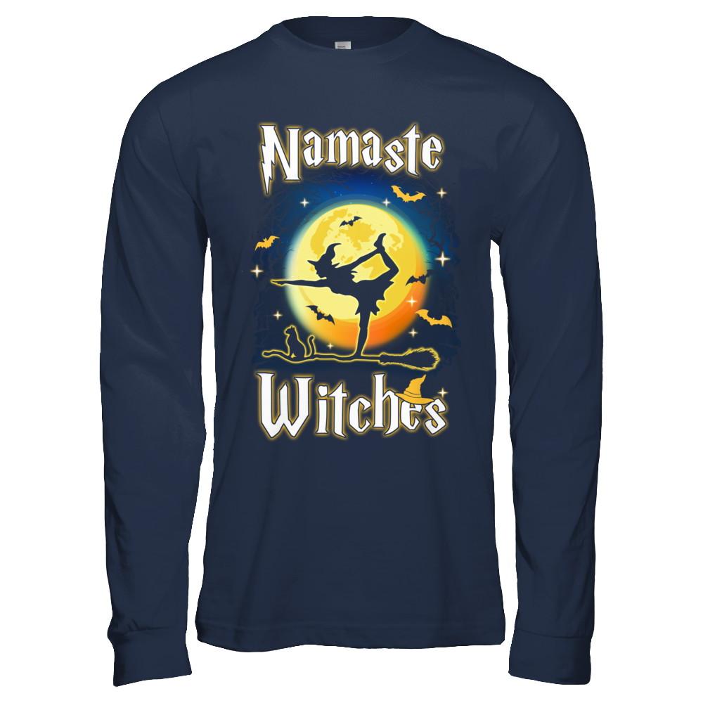 Namaste Witches Yoga Halloween-T-Shirt & Hoodie-Long Sleeve T-Shirt-Navy