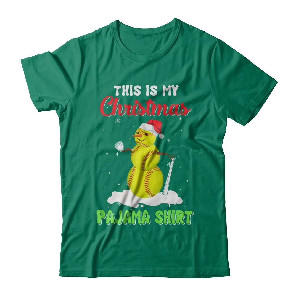 This Is My Christmas Pajama Xmas Snowman Softball-T-Shirt & Sweatshirt-Classic T-Shirt-Kelly Green