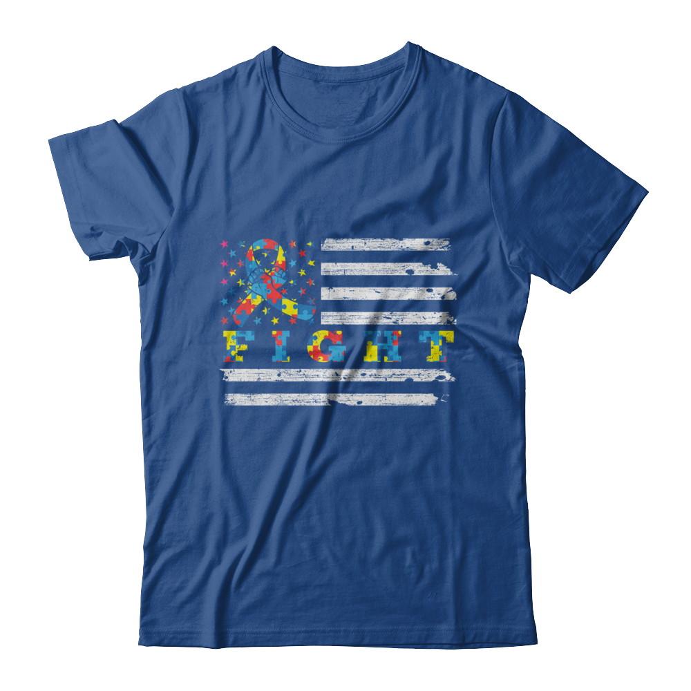 Fight Autism Ribbon US Flag Autism Awareness-T-Shirt & Hoodie-Classic T-Shirt-Royal