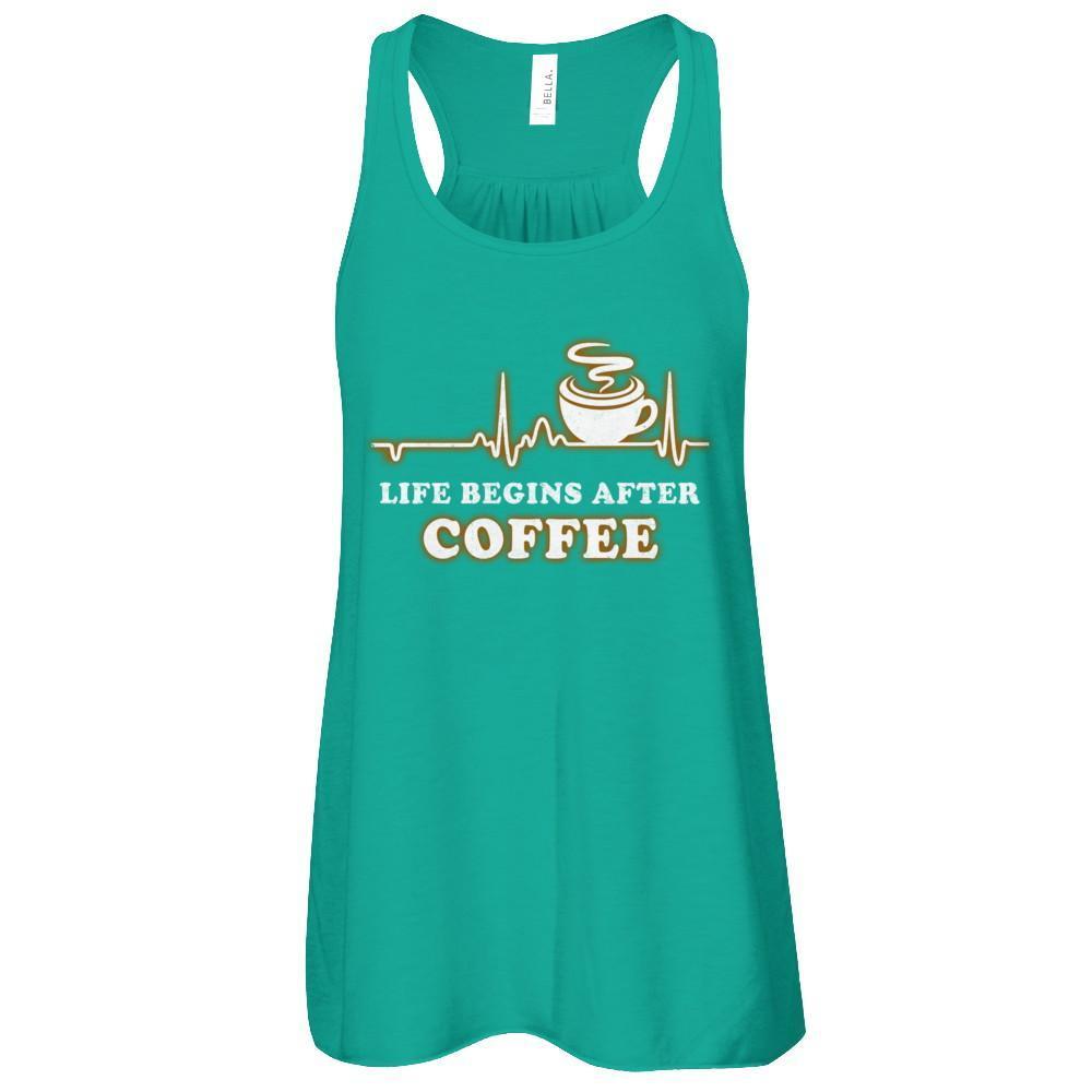 Life Begins After Coffee Heartbeat-T-Shirt & Tank Top-Women's Flowy Racerback Tank-Kelly