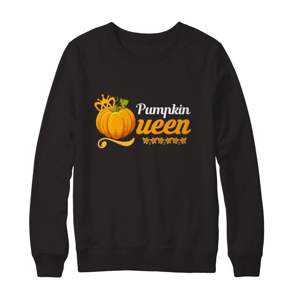 Pumpkin Queen Cute Pumpkin Spice Funny Halloween-T-Shirt & Sweatshirt-Crewneck Sweatshirt-Black