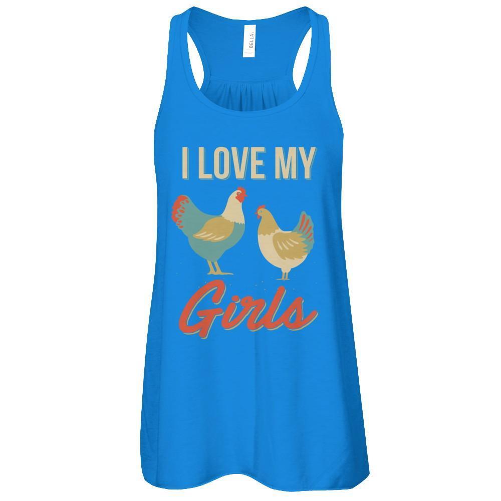 Vintage Retro I Love My Girls Funny Chicken Farmer-T-Shirt & Tank Top-Women's Flowy Racerback Tank-True Royal