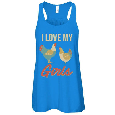 Vintage Retro I Love My Girls Funny Chicken Farmer-T-Shirt & Tank Top-Women's Flowy Racerback Tank-True Royal