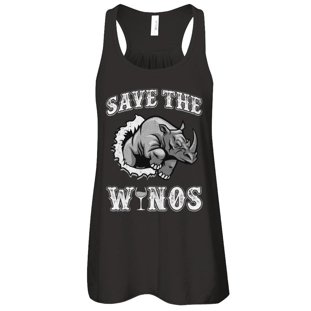 Save The Winos Wine Rhino-T-Shirt & Tank Top-Women's Flowy Racerback Tank-Black