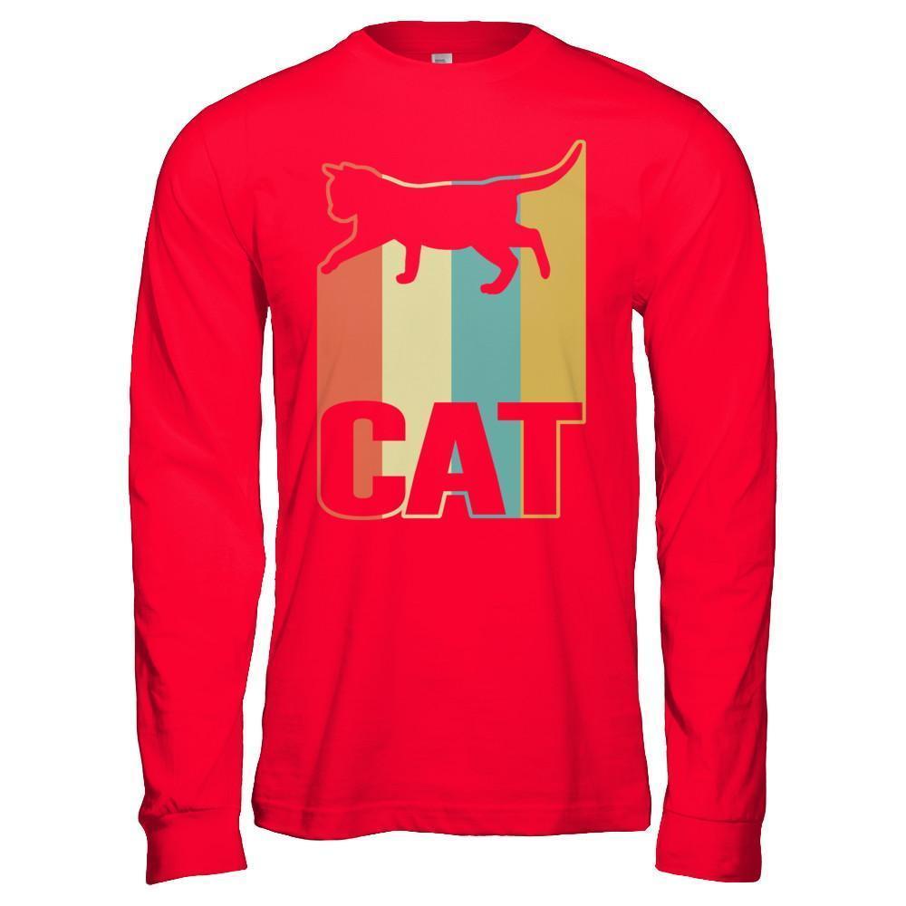 Classic Vintage Retro Style Cat-T-Shirt & Hoodie-Long Sleeve T-Shirt-Red
