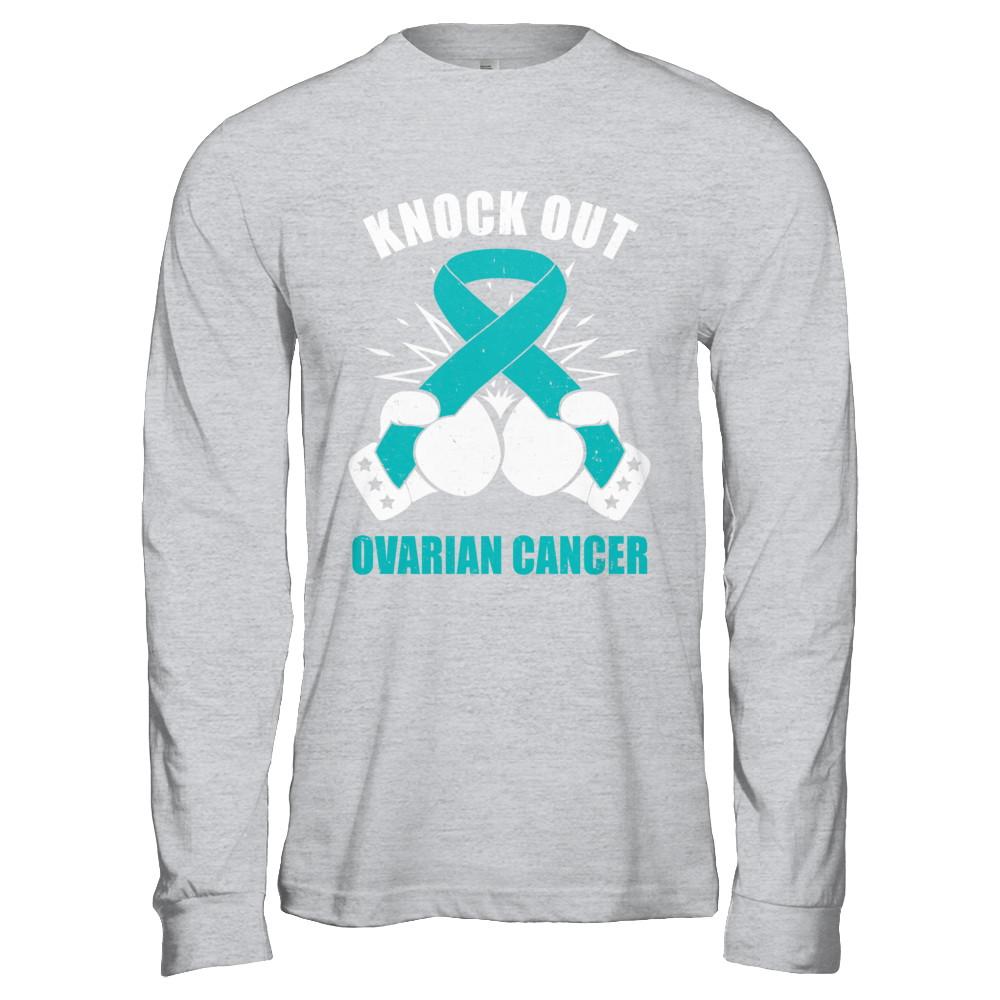 Boxing knock out Ovarian Cancer Awareness Support-T-Shirt & Hoodie-Long Sleeve T-Shirt-Sport Grey