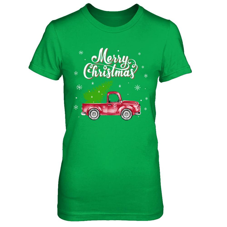 Snow Tree Truck Merry Christmas-T-Shirt & Sweatshirt-Women's T-Shirt-Irish Green
