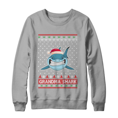 Santa Hat Grandma Shark Ugly Christmas Sweater-T-Shirt & Sweatshirt-Crewneck Sweatshirt-Light Steel