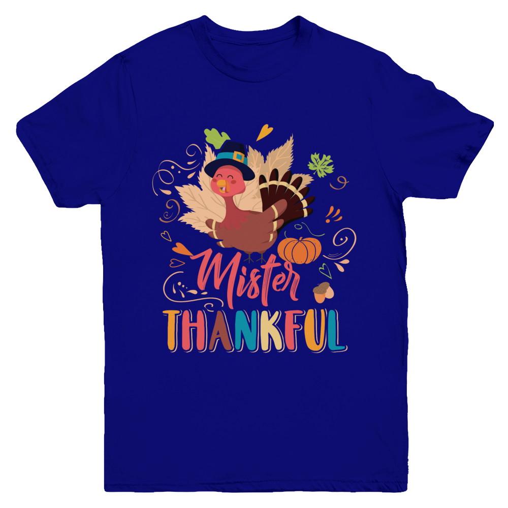 Cute Mister Thankful Turkey Thanksgiving Youth-Youth Shirt-Youth T-Shirt-Navy