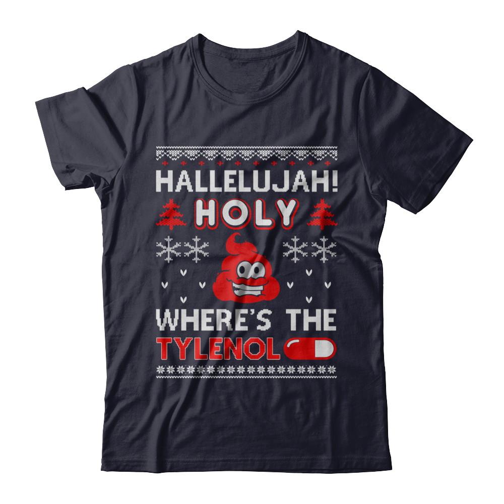 Hallelujah Holy Where's The Christmas Ugly Sweater-T-Shirt & Sweatshirt-Premium T-Shirt-Midnight Navy