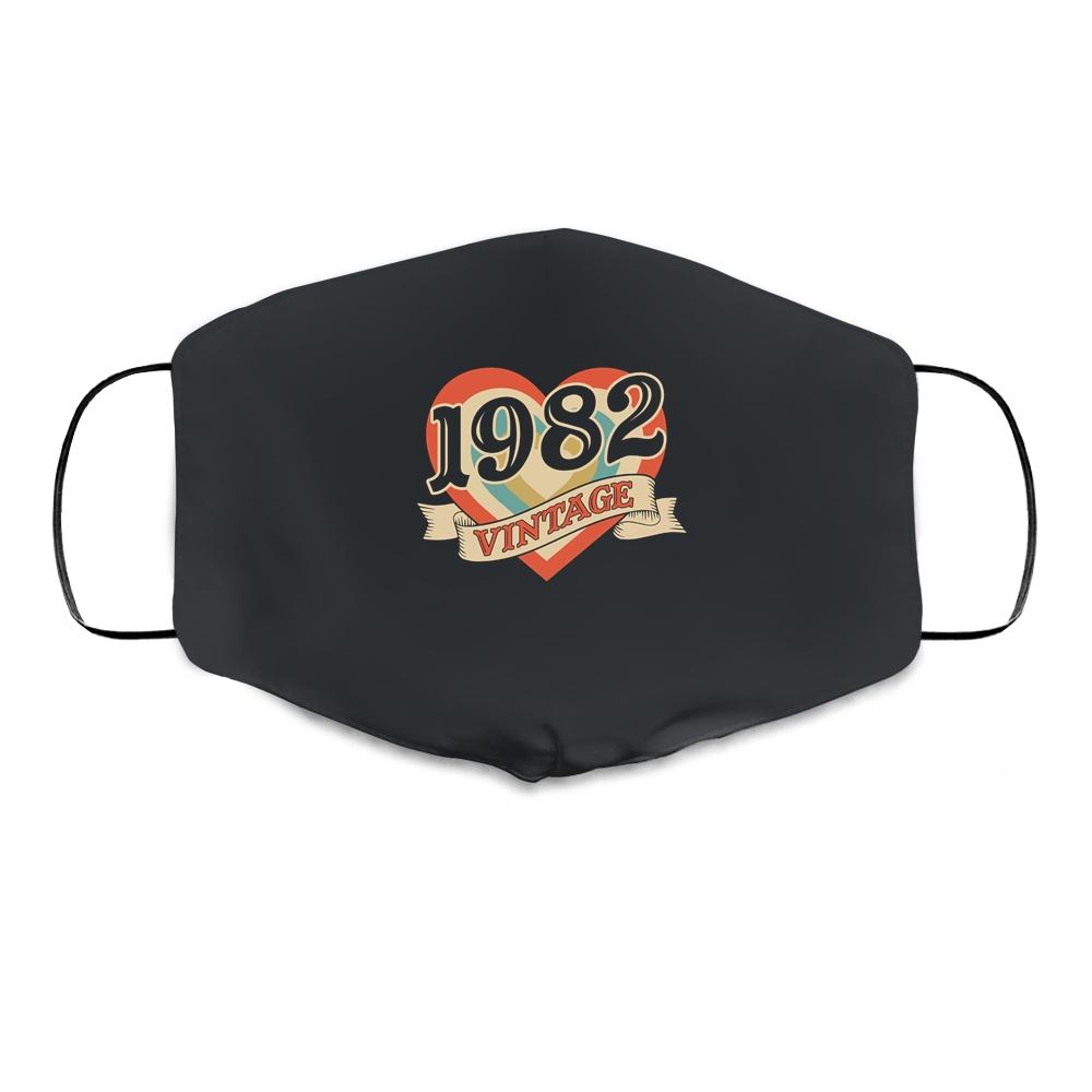 39th Birthday Gifts Classic Retro Heart Vintage 1982 Cloth Face Mask-Cloth Face Mask-Cloth Face Mask-Black