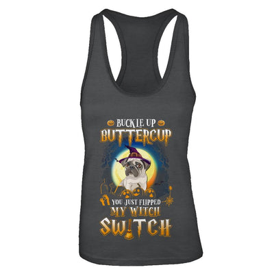 Buckle Up Buttercup Halloween Witch Pug Costume-T-Shirt & Tank Top-Women's Ideal Racerback Tank-Black