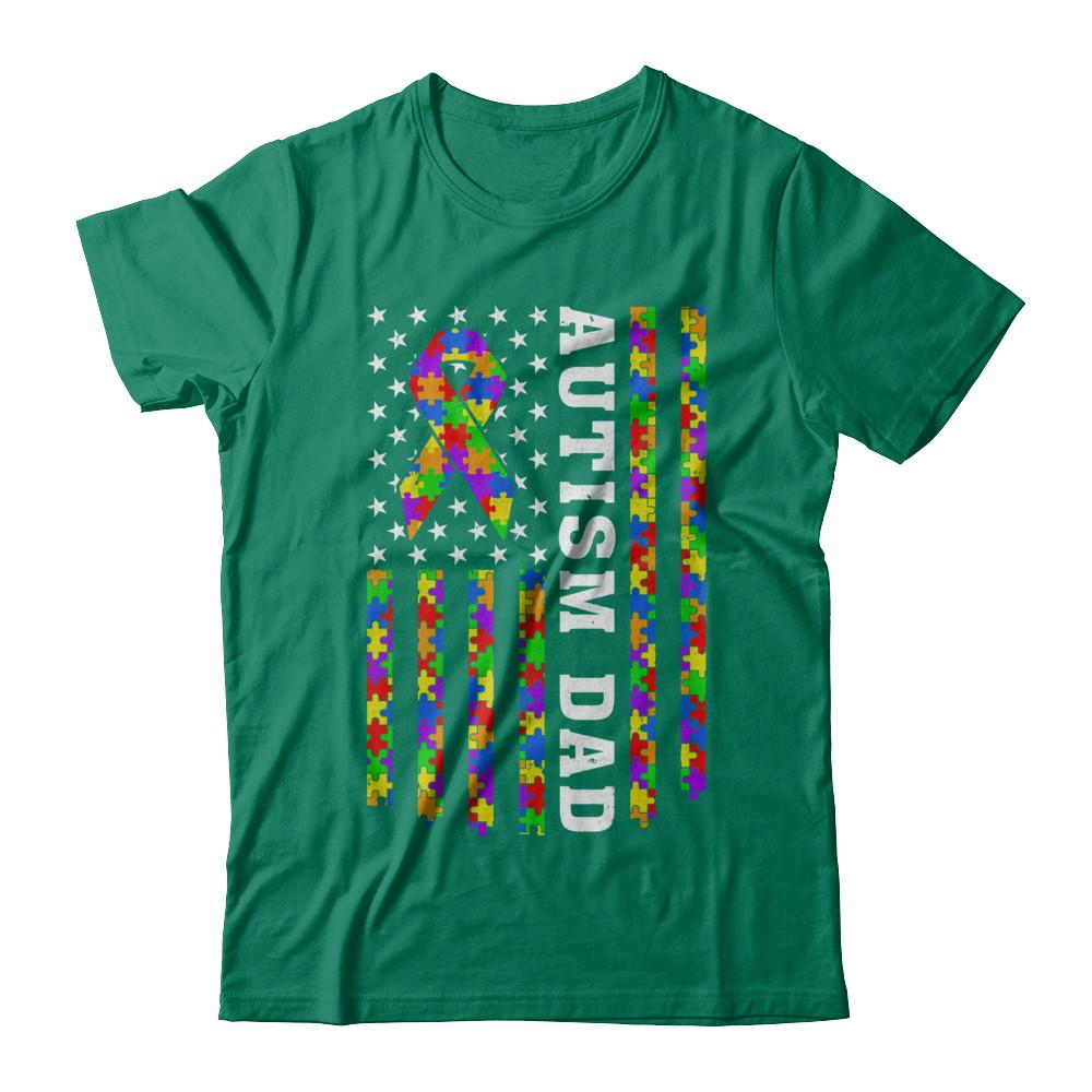 Proud Autism Dad Daddy Autistic Us Flag Fathers Day-T-Shirt & Hoodie-Classic T-Shirt-Kelly Green