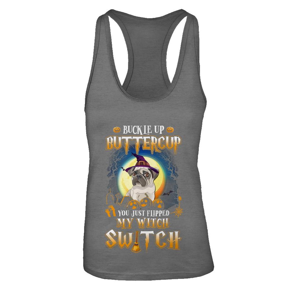Buckle Up Buttercup Halloween Witch Pug Costume-T-Shirt & Tank Top-Women's Ideal Racerback Tank-Dark Grey