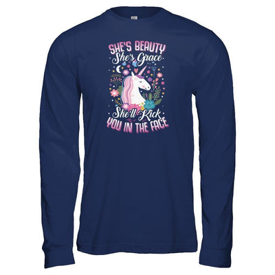 She's Beauty She's Grace She'll Kick You In The Face Unicorn Lover-T-Shirt & Tank Top-Long Sleeve T-Shirt-Navy