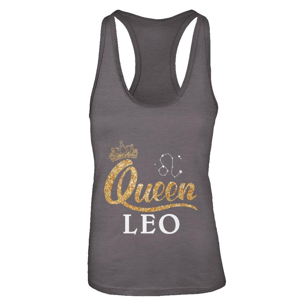 Queen Leo Zodiac July August Birthday Gift-T-Shirt & Tank Top-Women's Ideal Racerback Tank-Dark Grey