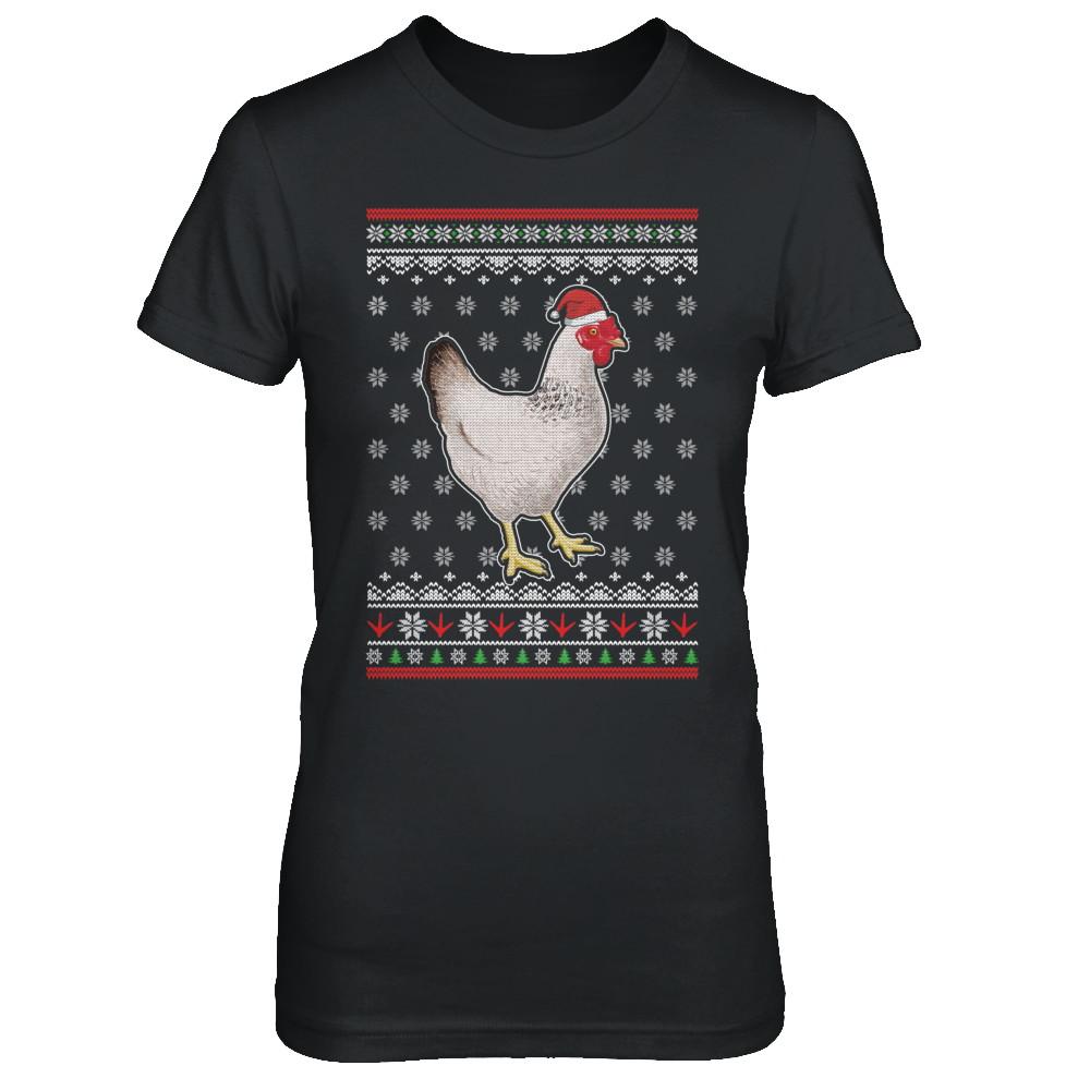 Pajamas Chicken With Santa Hat Ugly Christmas Sweater-T-Shirt & Sweatshirt-Women's T-Shirt-Black
