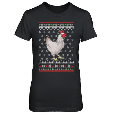 Pajamas Chicken With Santa Hat Ugly Christmas Sweater-T-Shirt & Sweatshirt-Women's T-Shirt-Black