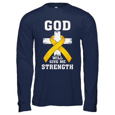 God Will Give Me Strength Gold Yellow Cancer Ribbon Gift-T-Shirt & Hoodie-Long Sleeve T-Shirt-Navy