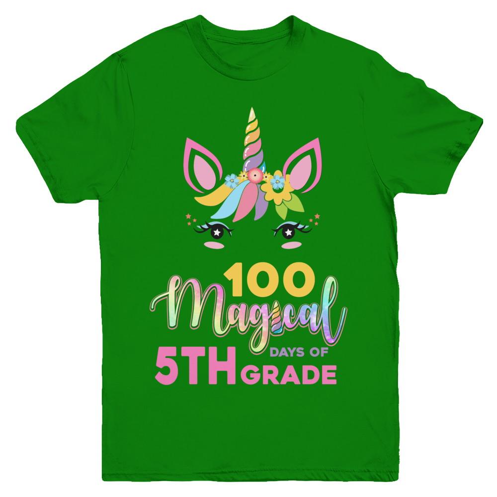 100 Magical Days Of 5Th Grade School Unicorn Girl Gift Youth-Youth Shirt-Youth T-Shirt-Irish Green