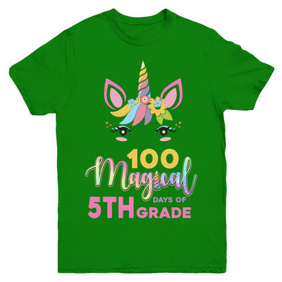 100 Magical Days Of 5Th Grade School Unicorn Girl Gift Youth-Youth Shirt-Youth T-Shirt-Irish Green
