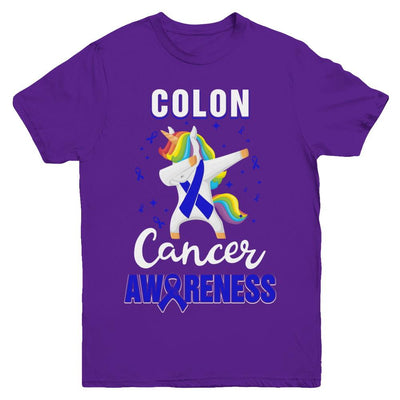 Inspirational Colon Cancer Awareness Unicorn Support Youth-Youth Shirt-Youth T-Shirt-Purple