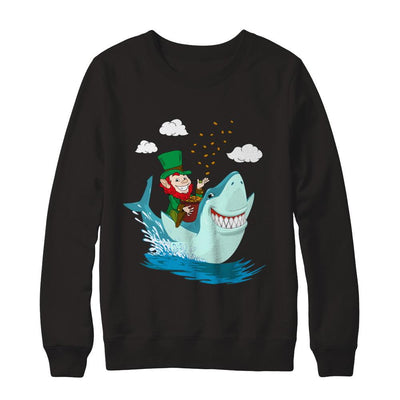 St Patricks Day Leprechaun Riding Shark-T-Shirt & Hoodie-Crewneck Sweatshirt-Black