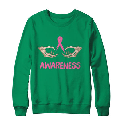 Breast Cancer Skeleton Hand Scary Halloween-T-Shirt & Sweatshirt-Crewneck Sweatshirt-Irish Green