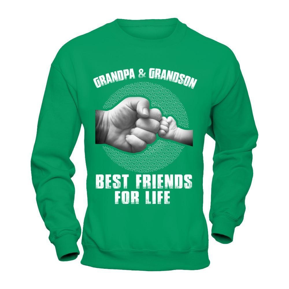 Grandpa And Grandson Best Friends For Life-T-Shirt & Hoodie-Crewneck Sweatshirt-Irish Green