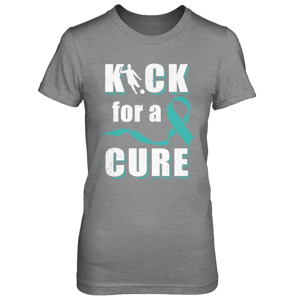 Kick For A Cure Soccer Teal Ovarian Cancer Awareness-T-Shirt & Hoodie-Women's T-Shirt-Sport Grey