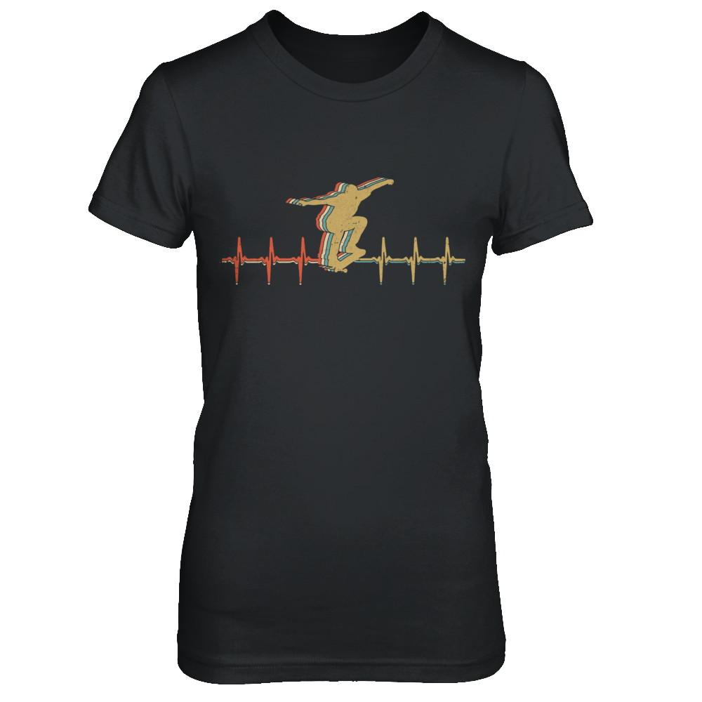Vintage Skateboard Skater Heartbeat Love Gift-T-Shirt & Hoodie-Women's T-Shirt-Black