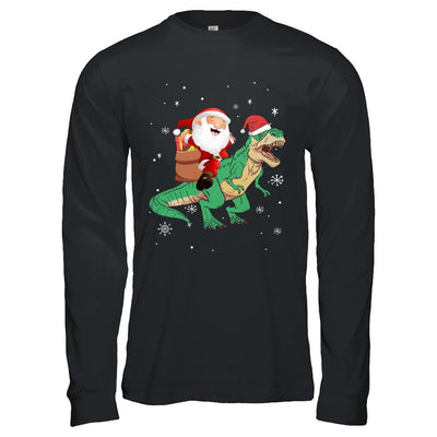 Christmas Santa Kids Dinosaur T-Rex For Boys Kids-T-Shirt & Hoodie-Long Sleeve T-Shirt-Black