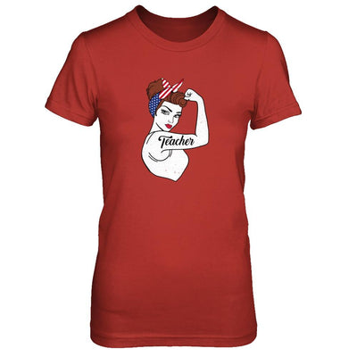 Teacher Vet Strong Woman American Flag Nursing 4Th Of July-T-Shirt & Tank Top-Women's T-Shirt-Red