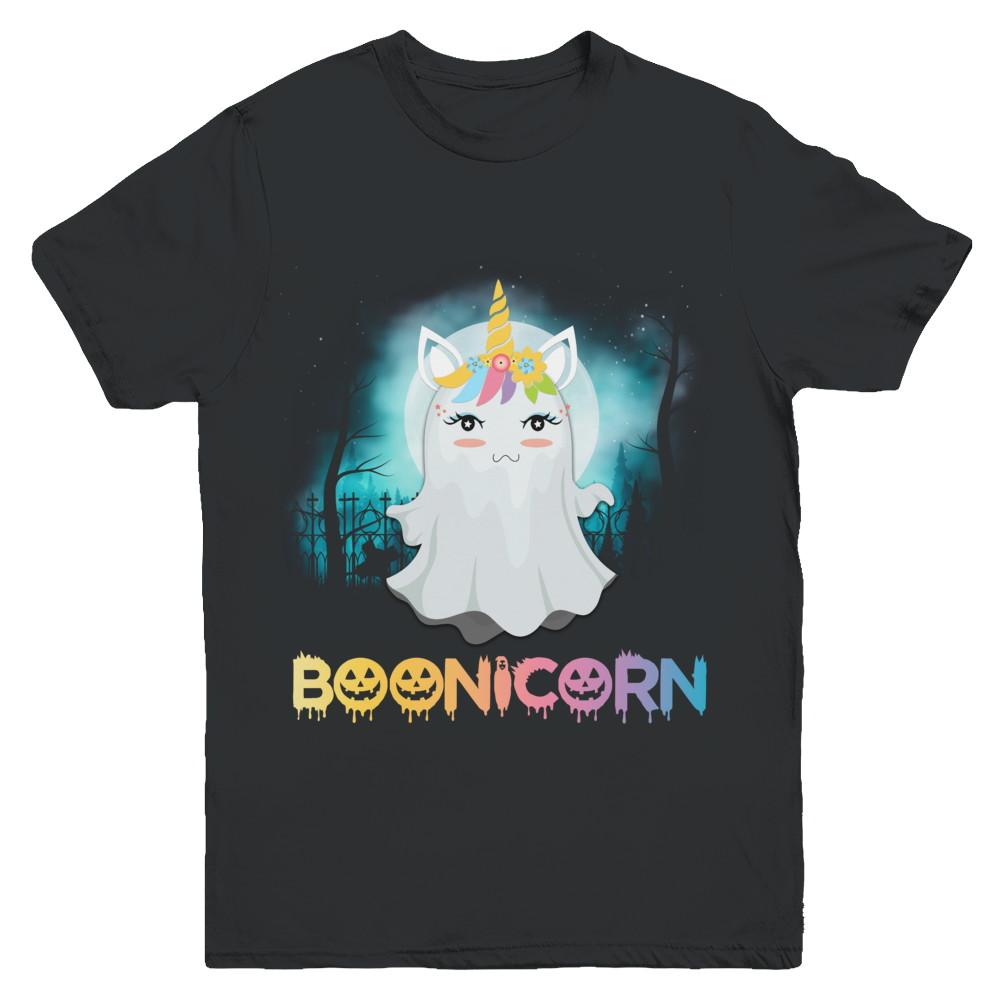 Boonicorn Ghost Unicorn Halloween Girls Youth-Youth Shirt-Youth T-Shirt-Black