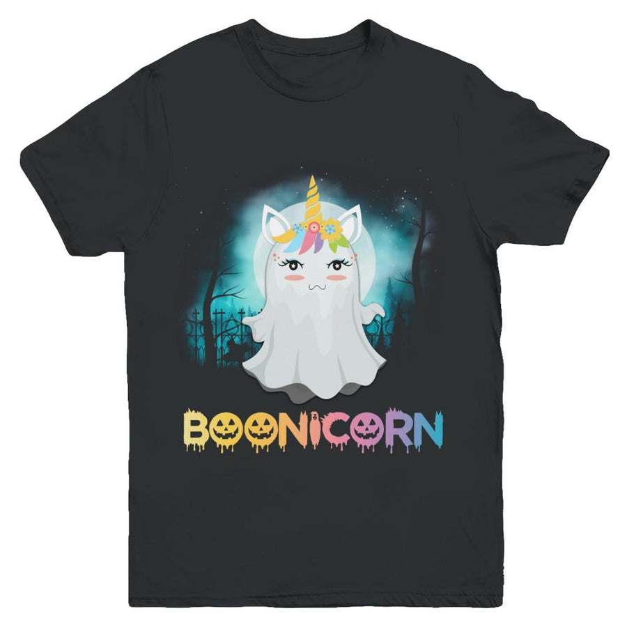 Boonicorn Ghost Unicorn Halloween Girls Youth-Youth Shirt-Youth T-Shirt-Black