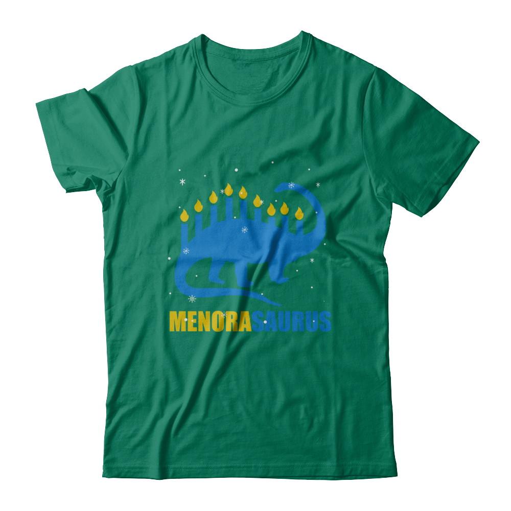 Funny Hanukkah Dinosaur Menorah Brontosaurus Menorasaurus-T-Shirt & Sweatshirt-Classic T-Shirt-Kelly Green