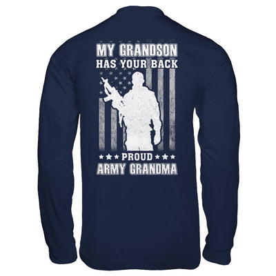 My Grandson Has Your Back Proud Proud Army Grandma-T-Shirt & Hoodie-Long Sleeve T-Shirt-Navy