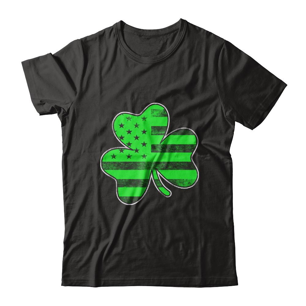 Vintage AMERICAN FLAG Ireland Shamrock St Patricks Day-T-Shirt & Hoodie-Premium T-Shirt-Black