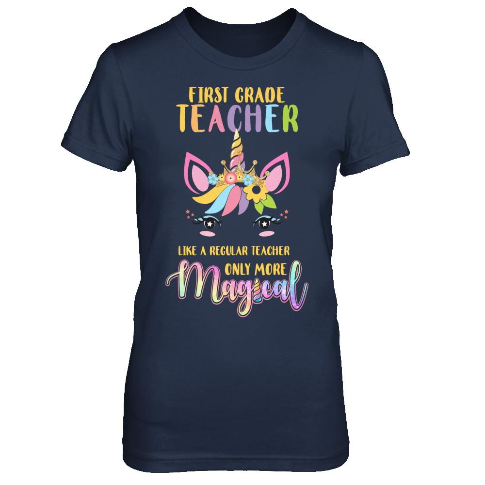 1st First Grade Teacher Cute Magical Unicorn Gift-T-Shirt & Hoodie-Women's T-Shirt-Navy